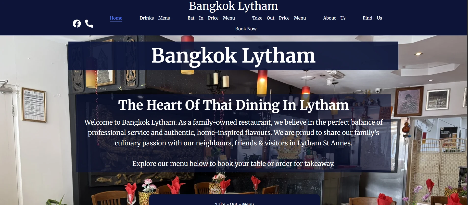 Screenshot of the Bangkok Lytham restaurant website homepage